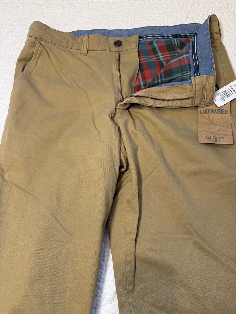 L.L. Bean Men’s Lakewashed Khaki Tan Flannel Lined Chinos Size 33W 34”